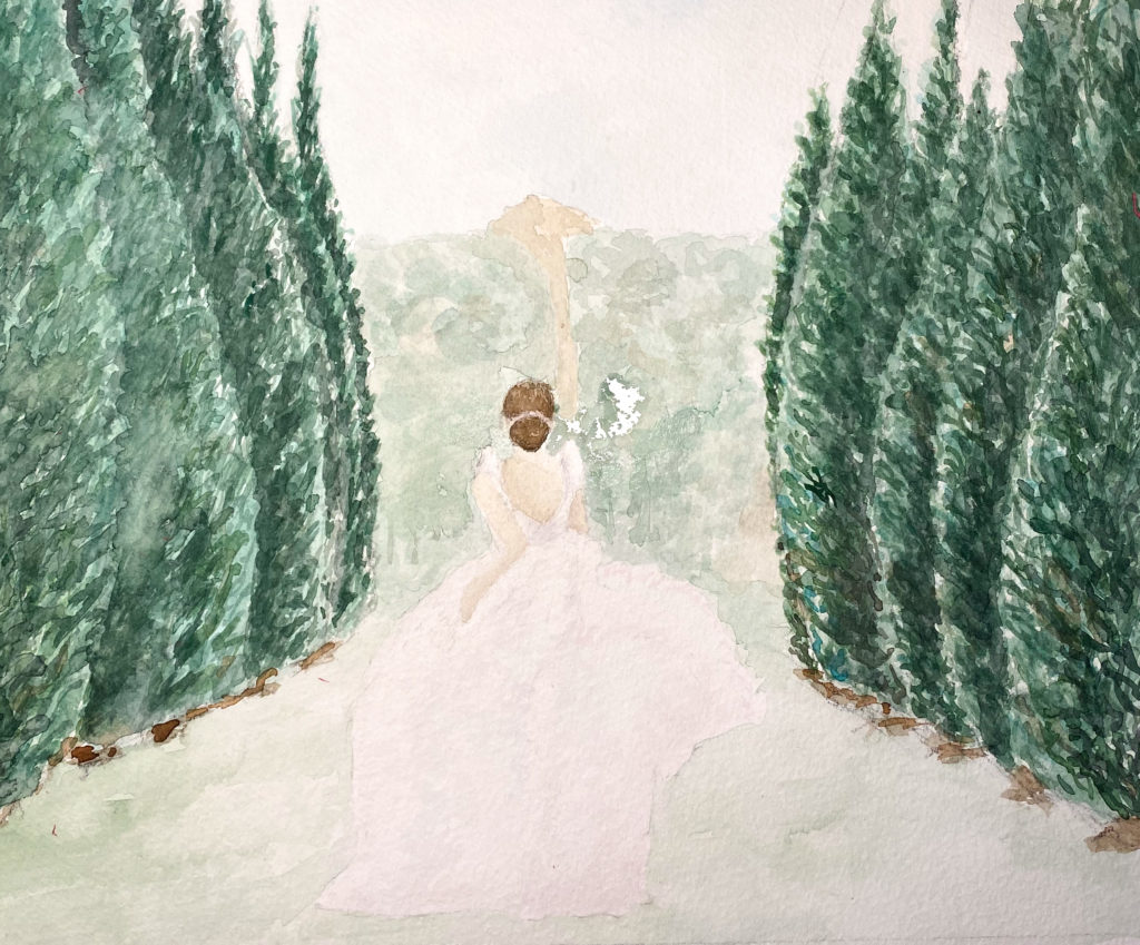 Live wedding painting by Courtney Kibby of Courtney Bowlden Photography, planning by AMV Weddings in Tuscany, live wedding painting near me — available for US and Destination weddings in France, UK, and Italy
