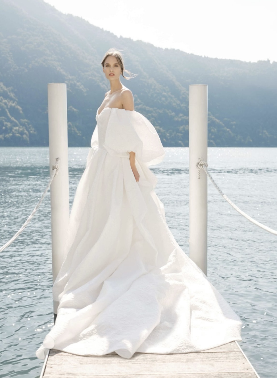 Lake Como iconic wedding dress by Monique Lhuillier photography by KT Merry