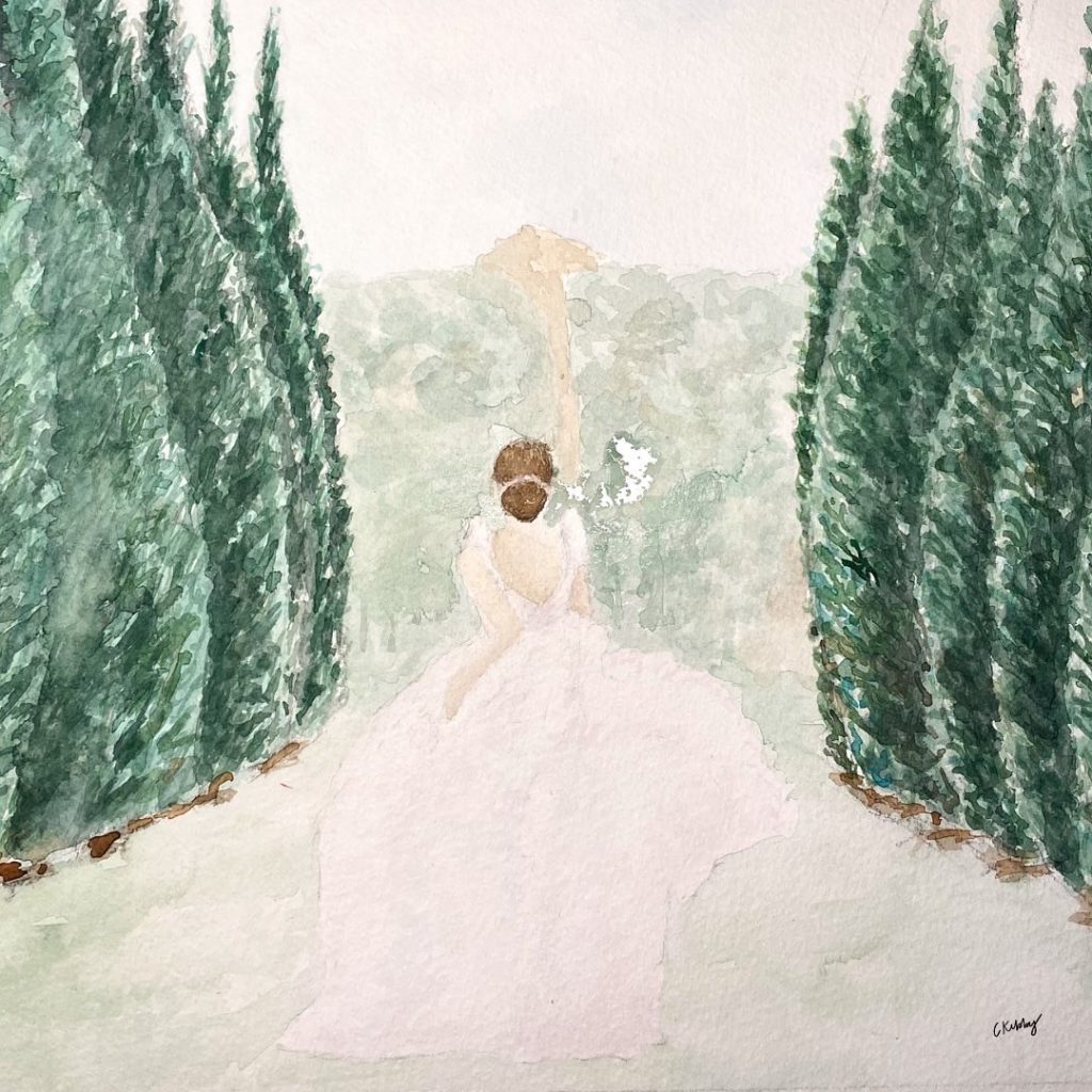 bride running through Tuscany