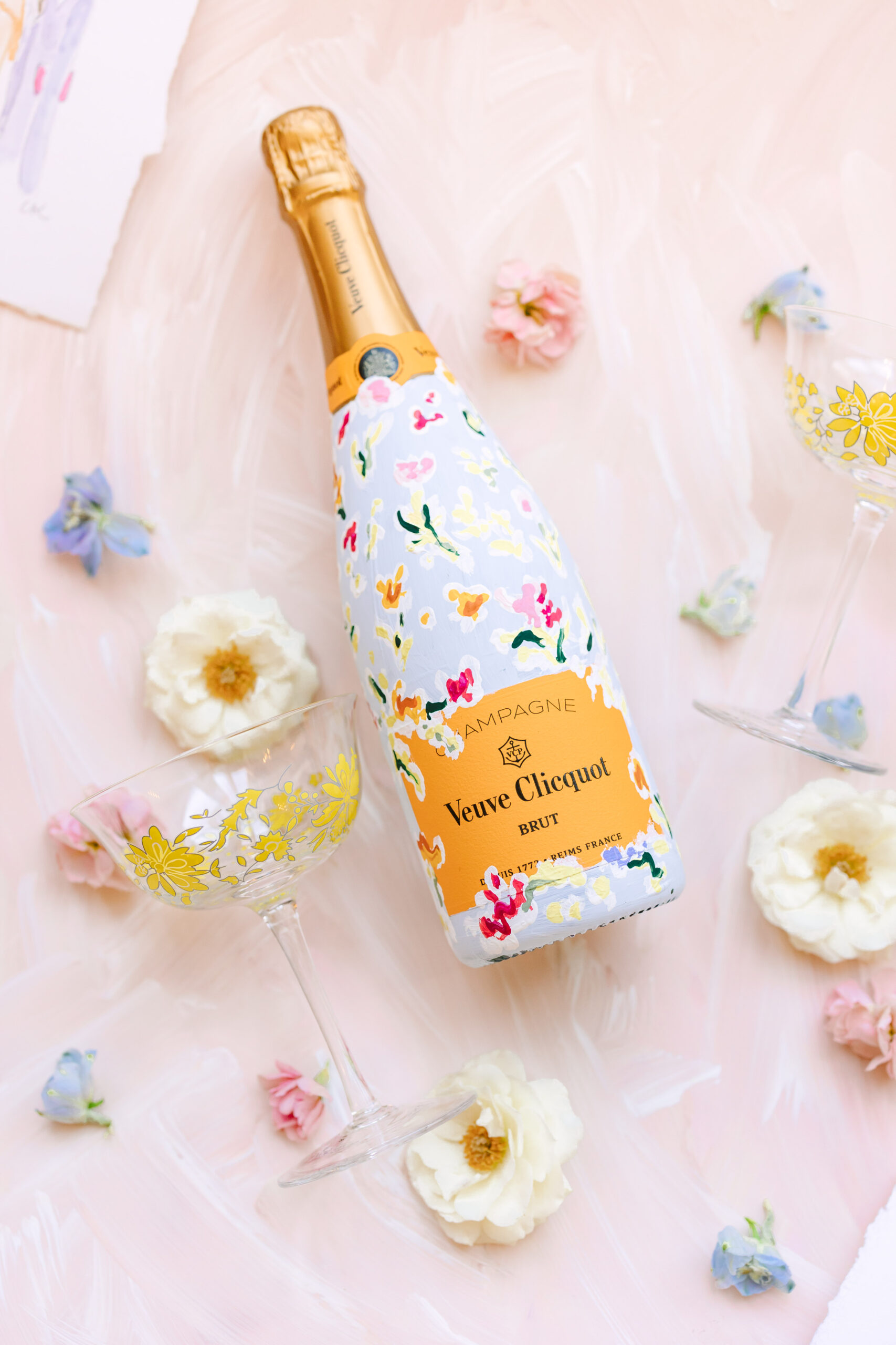 Hand Painted Champagne bottles for guests at destination wedding